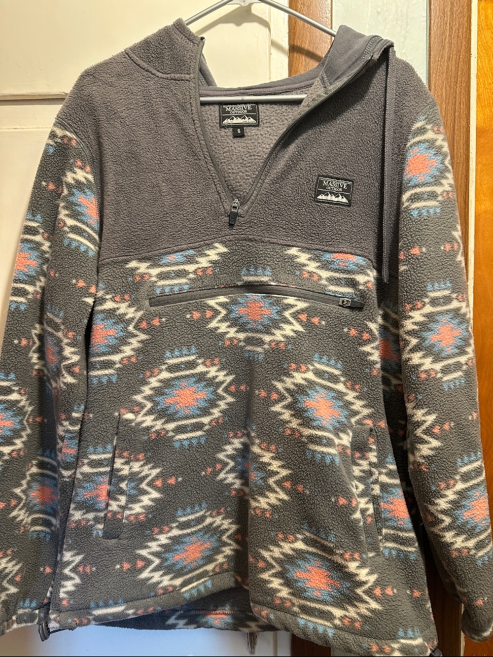 Massive Otter Gray Aztec Pullover Fleece Hoodie